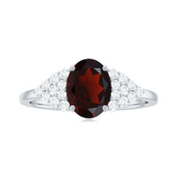 Certified Real 6X8mm Garnet Oval Engagement Ring with Diamond