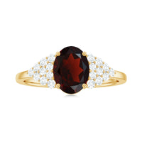 Certified Real 6X8mm Garnet Oval Engagement Ring with Diamond
