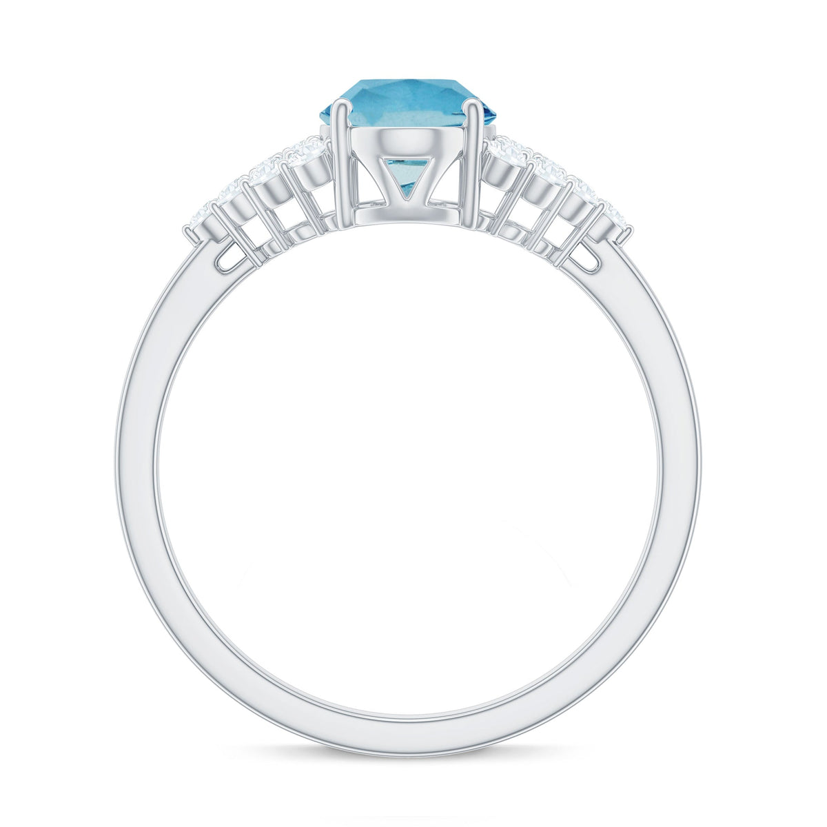 Rosec Jewels solitaire 1-carat aquamarine oval engagement ring with diamond cluster setting on a white background.