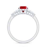 Certified 1.5 Carat Oval Lab Grown Ruby Engagement Ring with Diamond