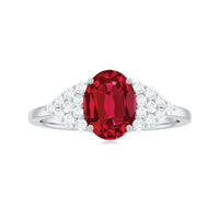 Certified 1.5 Carat Oval Lab Grown Ruby Engagement Ring with Diamond