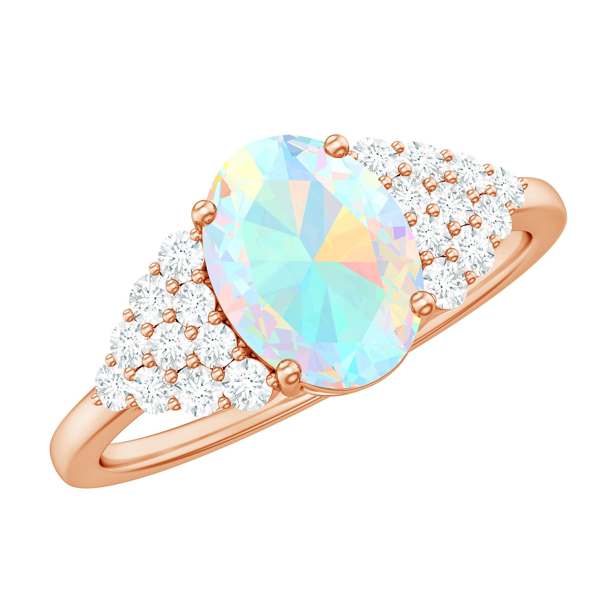Certified 6X8mm Ethiopian Opal Oval Engagement Ring with Diamond