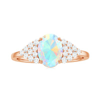 Certified 6X8mm Ethiopian Opal Oval Engagement Ring with Diamond