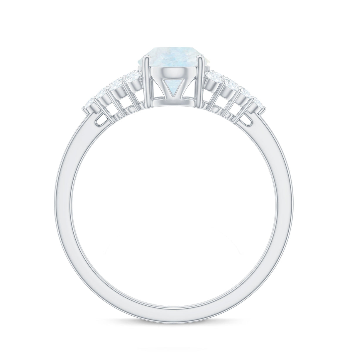 Oval cut moonstone solitaire ring with diamond accent from Rosec Jewels, showcasing the elegant gemstone setting.