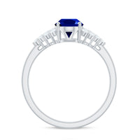 Certified 1.5 Carat Lab Grown Blue Sapphire Oval Engagement Ring with Diamond Side Stones