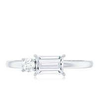 Baguette and Round Moissanite Two Stone Promise Ring