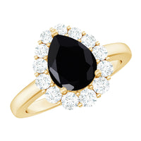 Certified Genuine 1.7 Carat Black Spinel Teardrop Engagement Ring with Diamond Halo