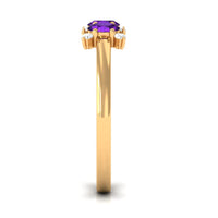Natural Oval Amethyst 3 Stone Promise Ring with Diamond