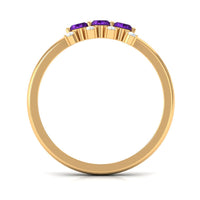 Natural Oval Amethyst 3 Stone Promise Ring with Diamond