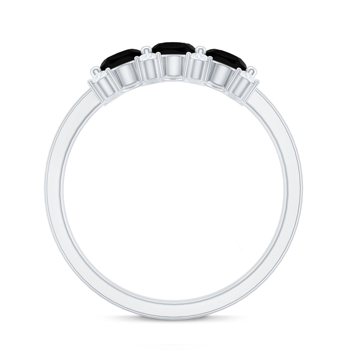 Natural Oval Black Spinel 3 Stone Engagement Ring with Diamond