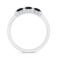 Natural Oval Black Spinel 3 Stone Engagement Ring with Diamond