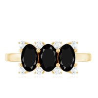 Natural Oval Black Spinel 3 Stone Engagement Ring with Diamond