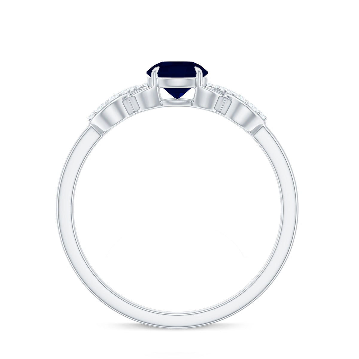 Real 0.9 carat blue sapphire infinity promise ring with diamond, featuring a silver band and intricate design.
