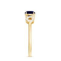 Real 0.9 carat blue sapphire infinity promise ring with diamond accents by Rosec Jewels, featuring a delicate gold band.