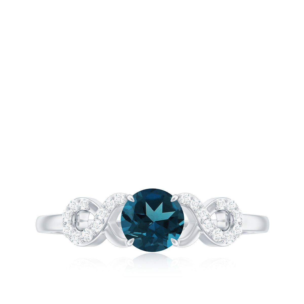 5mm Round London Blue Topaz Engagement Ring with Criss Cross Diamond