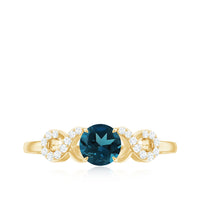 5mm Round London Blue Topaz Engagement Ring with Criss Cross Diamond