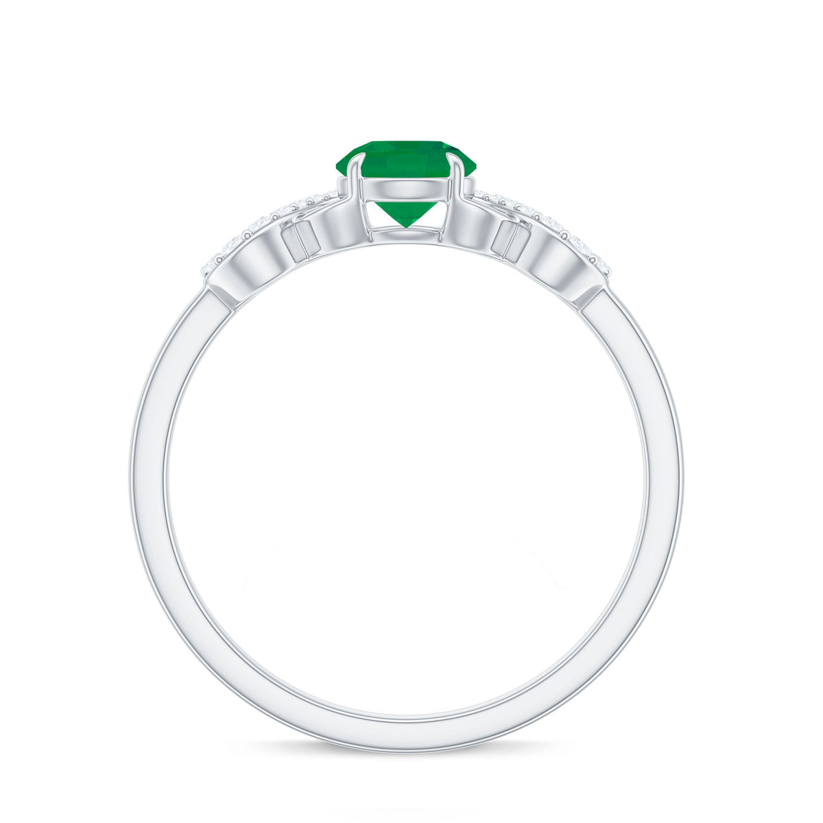 Elegant real emerald diamond engagement ring with a criss-cross shank, featuring sparkling gemstones and intricate metalwork by Rosec Jewels.