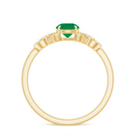 Real emerald and diamond promise engagement ring with a criss-cross shank, featuring Rosec Jewels craftsmanship.