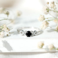 Certified 0.8 Carat Lab Grown Black and White Diamond Engagement Ring with Infinity Knot