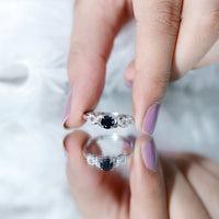 Certified 0.8 Carat Lab Grown Black and White Diamond Engagement Ring with Infinity Knot