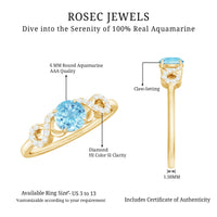 Round aquamarine and diamond infinity engagement ring by Rosec Jewels featuring a sleek circular design and sparkling gemstones.