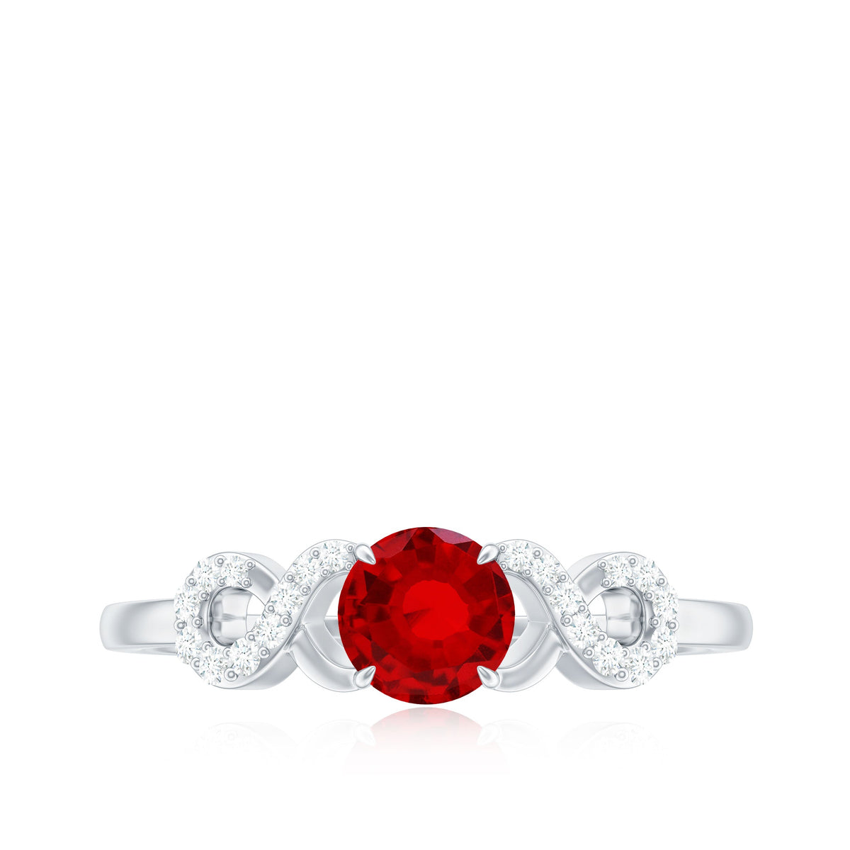 Certified 0.6 Carat Lab Grown Ruby Promise Ring with Diamond Infinity Knot