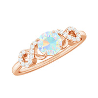 Certified Ethiopian rainbow opal diamond engagement ring with criss-cross shank by Rosec Jewels, showcasing vibrant colorful gemstones.