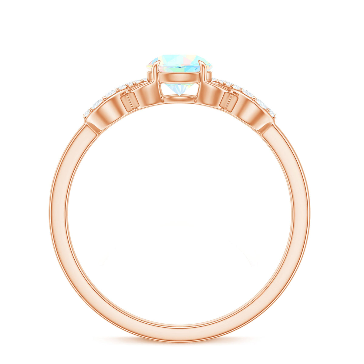 Certified Ethiopian Rainbow Opal diamond engagement ring with criss-cross shank, featuring vibrant rainbow-colored opal and sparkling diamonds.