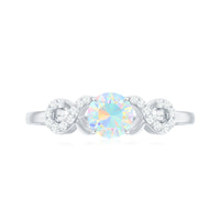 Certified Ethiopian Rainbow Opal diamond engagement ring with criss-cross shank and elegant design by Rosec Jewels.