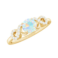 Certified Ethiopian rainbow opal diamond engagement ring with criss-cross shank by Rosec Jewels, showcasing vibrant colors and elegant design.