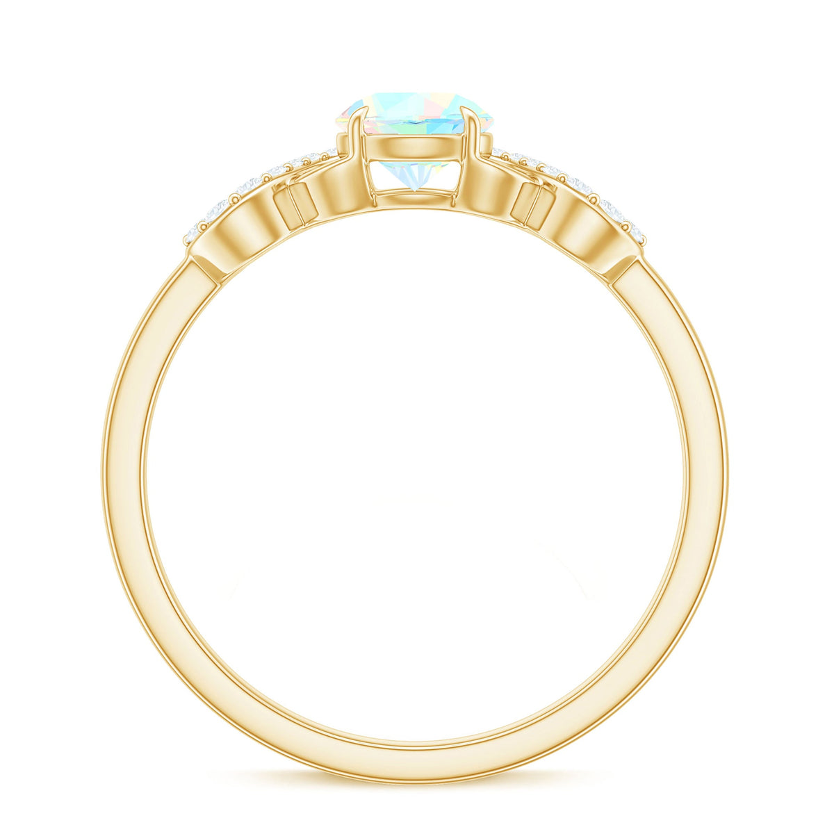 Certified Ethiopian rainbow opal diamond engagement ring with criss-cross shank from Rosec Jewels, showcasing colorful gemstones and intricate design.