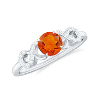 Round solitaire fire opal engagement ring with diamond accents from Rosec Jewels, showcasing a sleek infinity design.