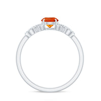 Round fire opal solitaire engagement ring with diamond accents by Rosec Jewels, showcasing a elegant infinity design.