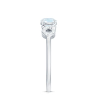 Natural 3/4 CT moonstone solitaire ring with criss cross diamond accents by Rosec Jewels, showcasing a elegant gemstone design.