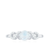 Natural moonstone solitaire ring with 3/4 ct moonstone and criss-cross diamond accents in a Rosec Jewels ring setting.