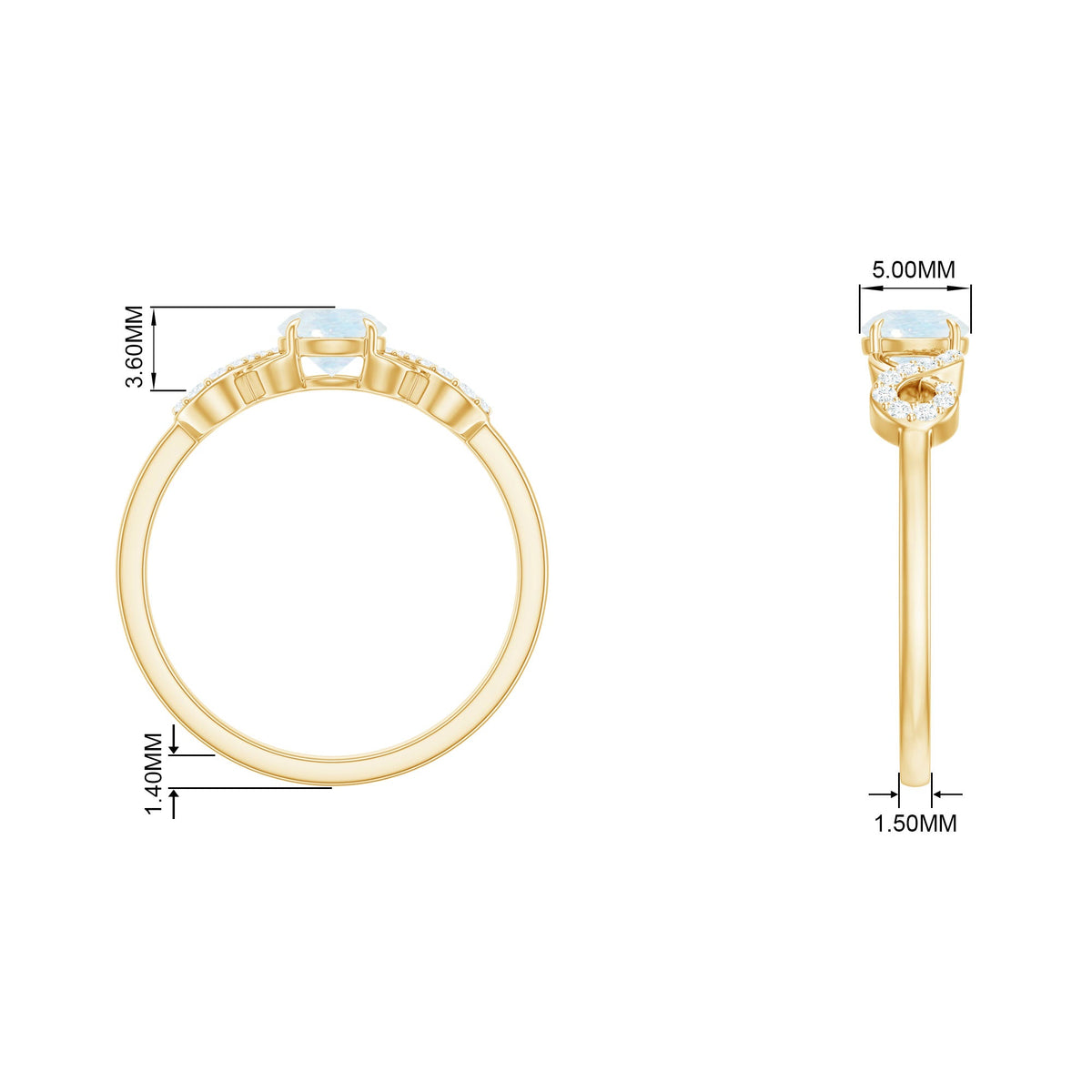 Natural moonstone solitaire ring with criss-cross diamond accents, 3/4 carat, by Rosec Jewels, showcasing a elegant jewelry design.