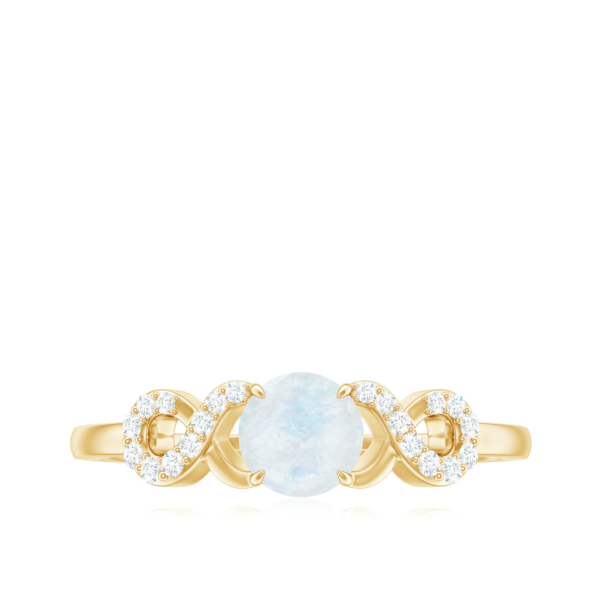 Rosec Jewels 3/4 CT natural moonstone solitaire ring with criss cross diamond band, showcasing elegant gemstone and intricate design.