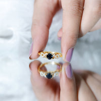 Natural Black Spinel Promise Ring with Diamond Infinity Knot