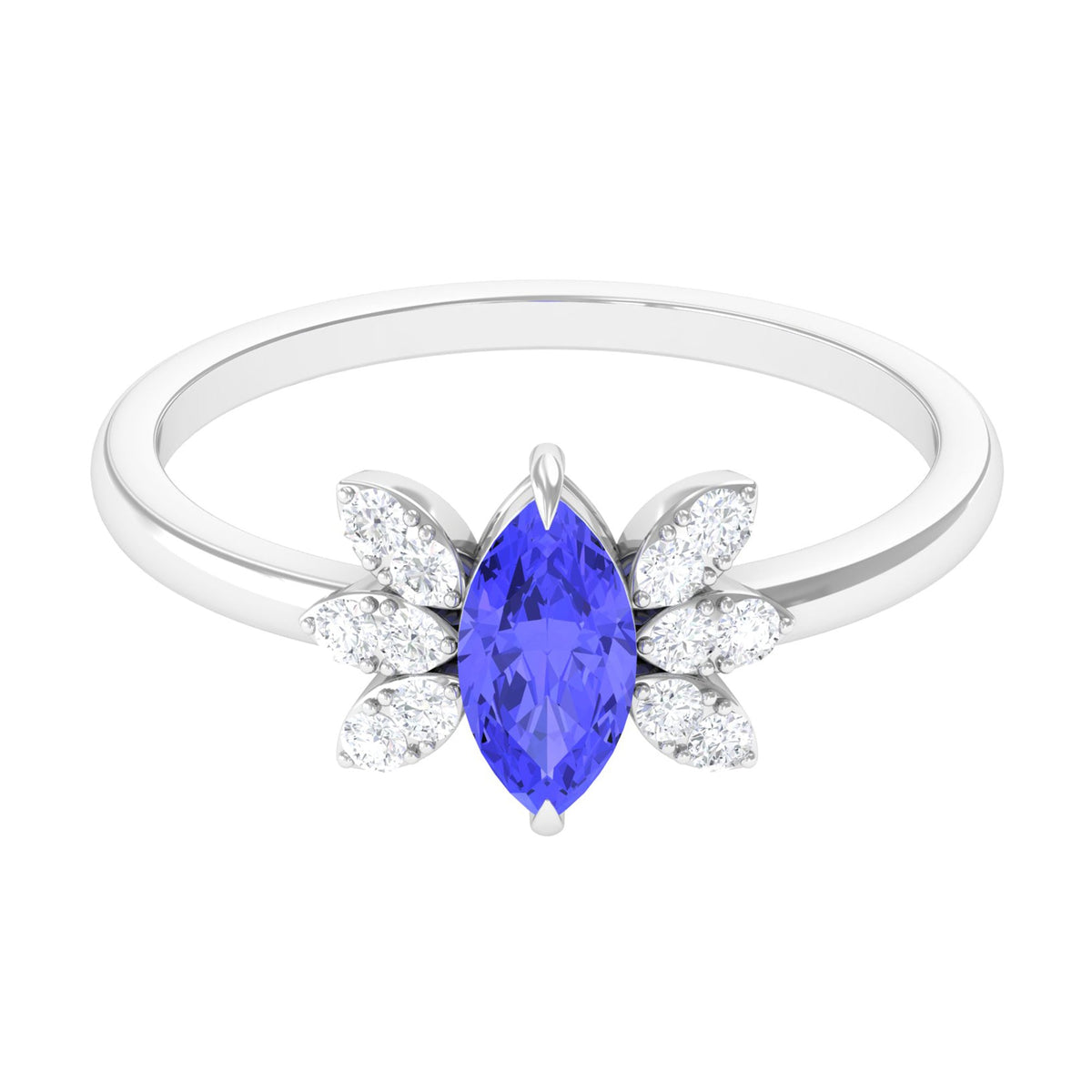 Marquise cut tanzanite and diamond promise ring by Rosec Jewels, featuring a 1-carat gemstone and elegant design.