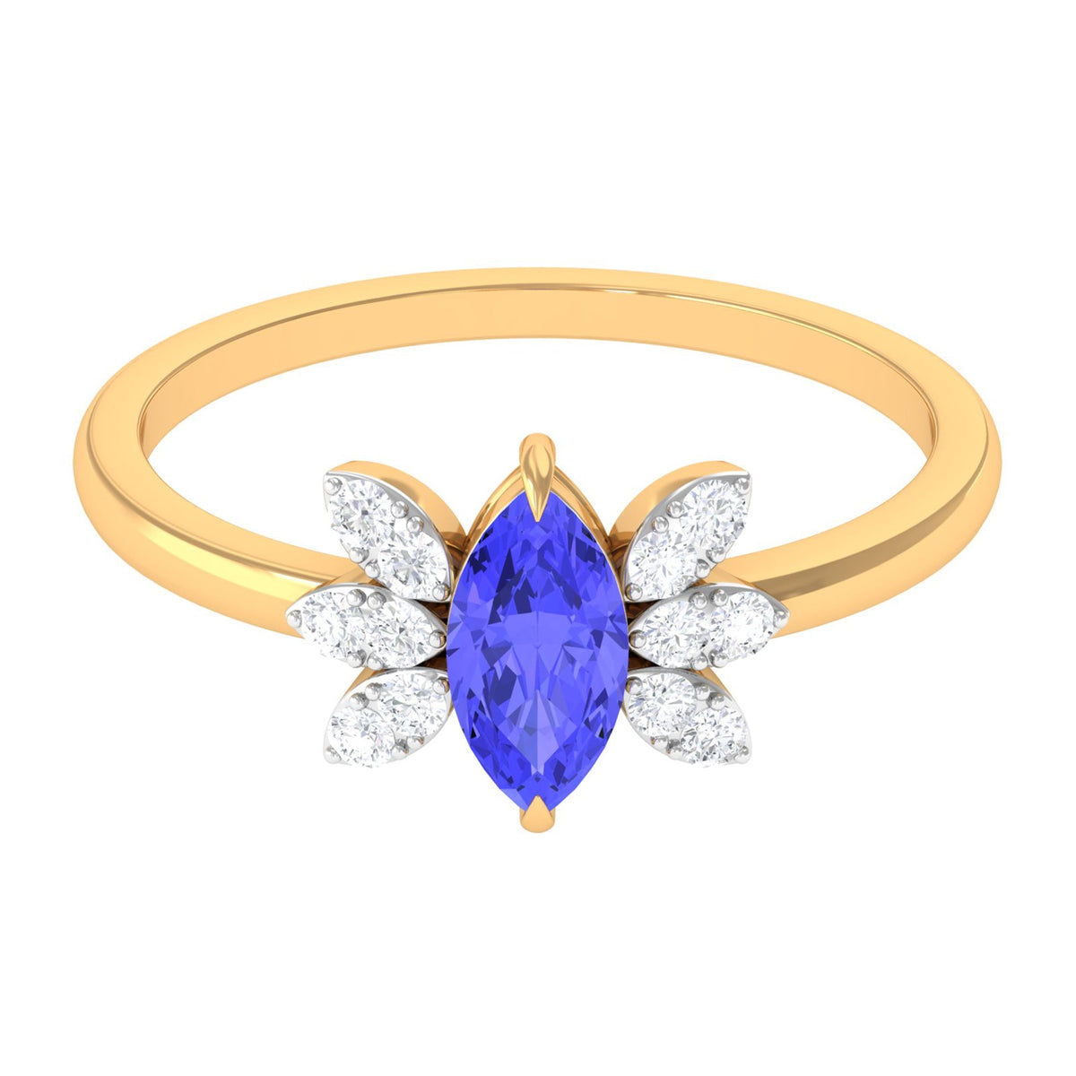 Marquise cut tanzanite and diamond promise ring by Rosec Jewels, featuring a 1 CT sparkling gemstone and elegant band design.
