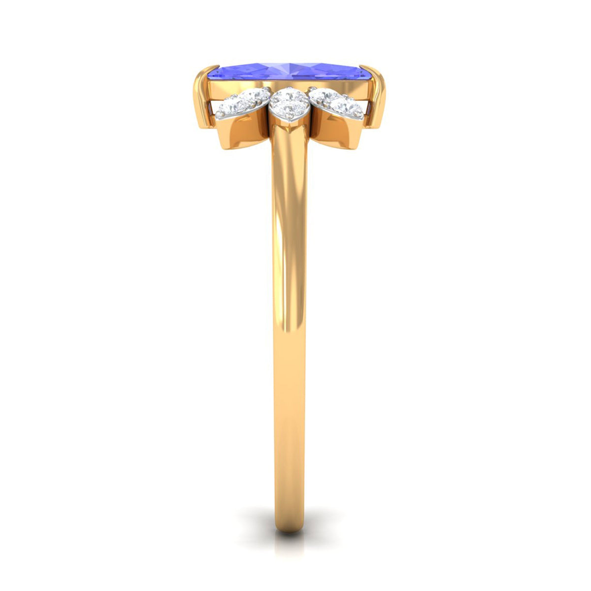 Marquise cut tanzanite and diamond promise ring by Rosec Jewels featuring a central tanzanite gemstone with surrounding diamonds.