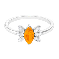 Rosec Jewels 3/4 Ct marquise fire opal and diamond engagement ring with intricate band design, showcasing sparkling gemstones.