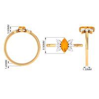 Rosec Jewels 3/4 Ct marquise fire opal and diamond engagement ring with intricate band design and sparkling gemstone accents.