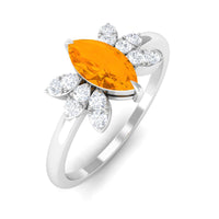 Rosec Jewels 3/4 Ct marquise fire opal and diamond engagement ring showing the elegant marquise-shaped fire opal with sparkling diamonds.