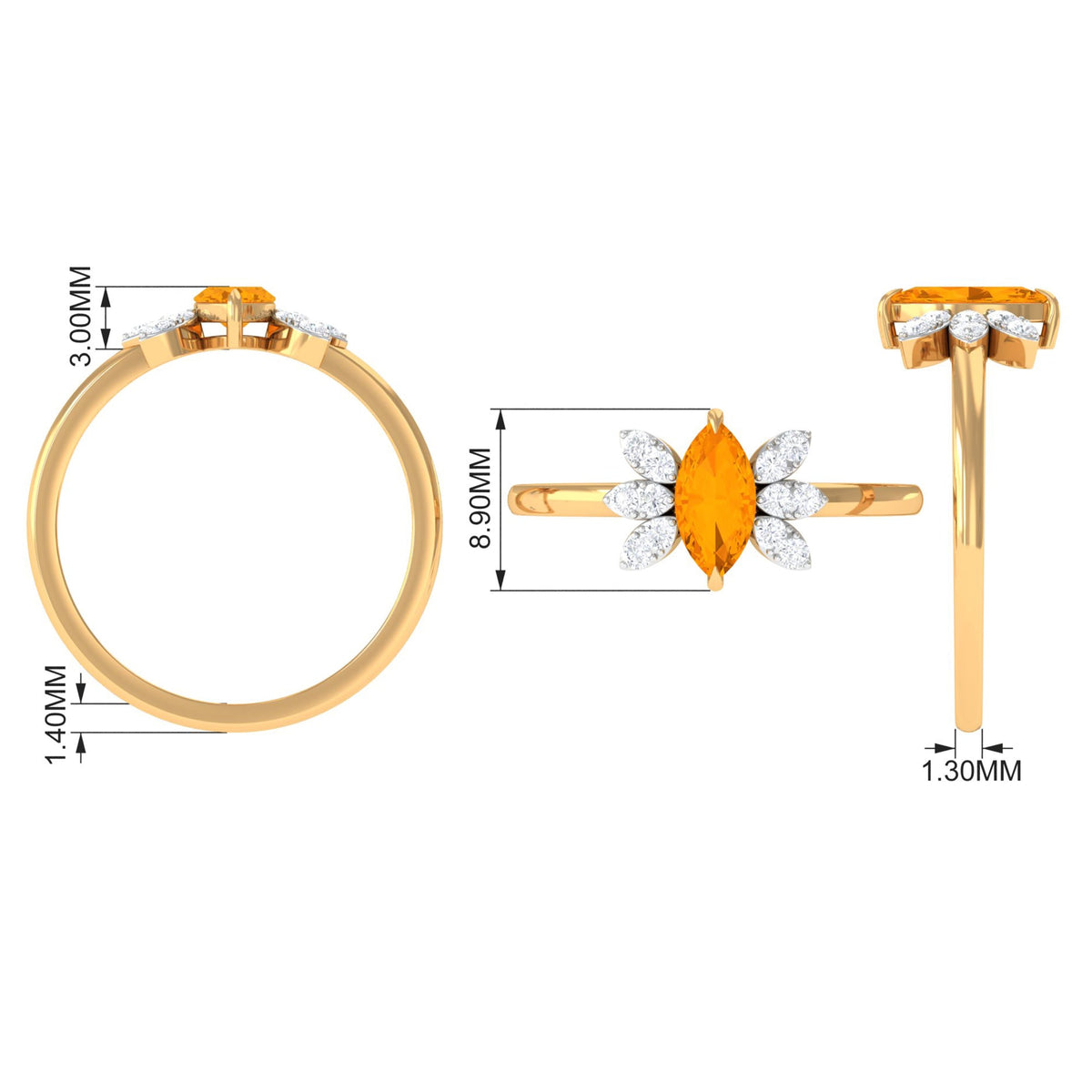 Rosec Jewels 3/4 ct marquise fire opal and diamond engagement ring with intricate band design, showcasing vibrant gemstones.