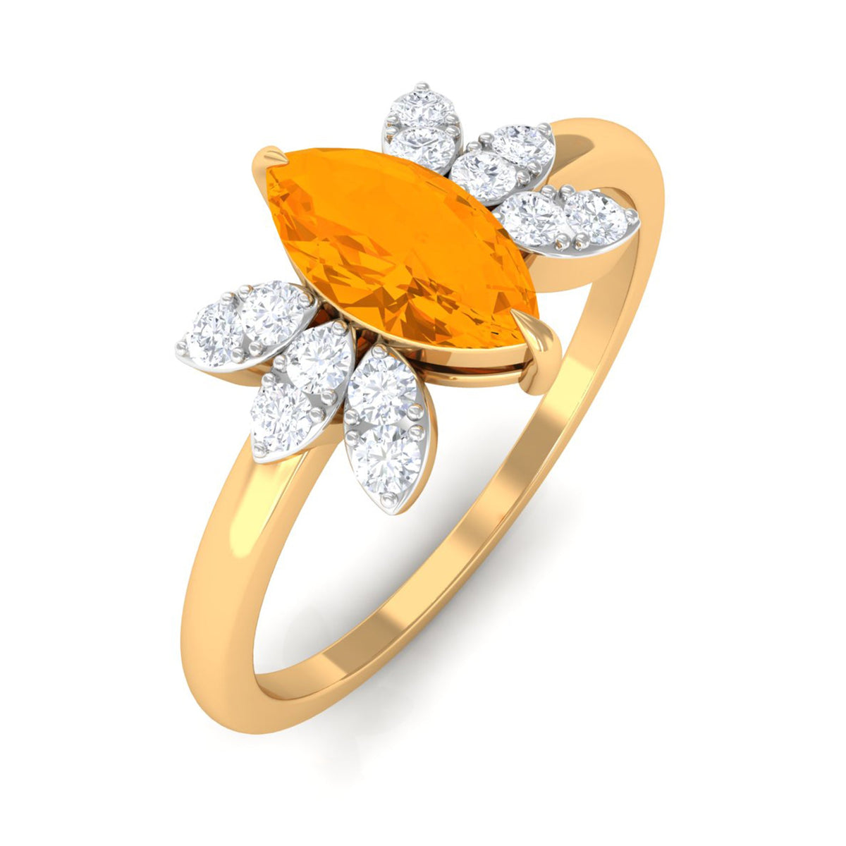 Rosec Jewels 3/4 Ct marquise fire opal and diamond engagement ring with intricate band design and sparkling gemstones.