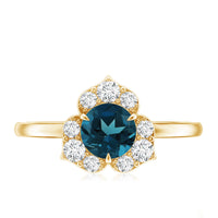 Round London Blue Topaz Floral Engagement Ring with Diamond