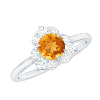 Certified Natural Citrine Designer Flower Engagement Ring with Diamond