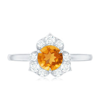 Certified Natural Citrine Designer Flower Engagement Ring with Diamond