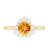 Certified Natural Citrine Designer Flower Engagement Ring with Diamond